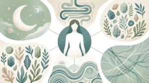 Schéma de santé fonctionnelle représentant les dimensions explorées pendant une consultation de micronutrition chez une femme fatiguée.