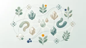Réseau visuel sans texte reliant vitamines, minéraux, oligo-éléments, oméga-3 et polyphénols.