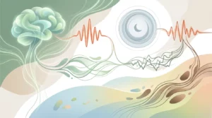 Illustration abstraite reliant cerveau, sommeil, stress et système nerveux dans les symptômes du syndrome prémenstruel.