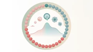 Schéma abstrait du cycle menstruel montrant des phases et une courbe d’énergie variable.